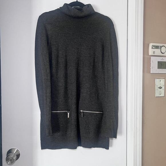 Michael Michael Kors Gray Turtleneck Sweater Dress Tunic w/ Zipper Pockets M - Picture 1 of 8